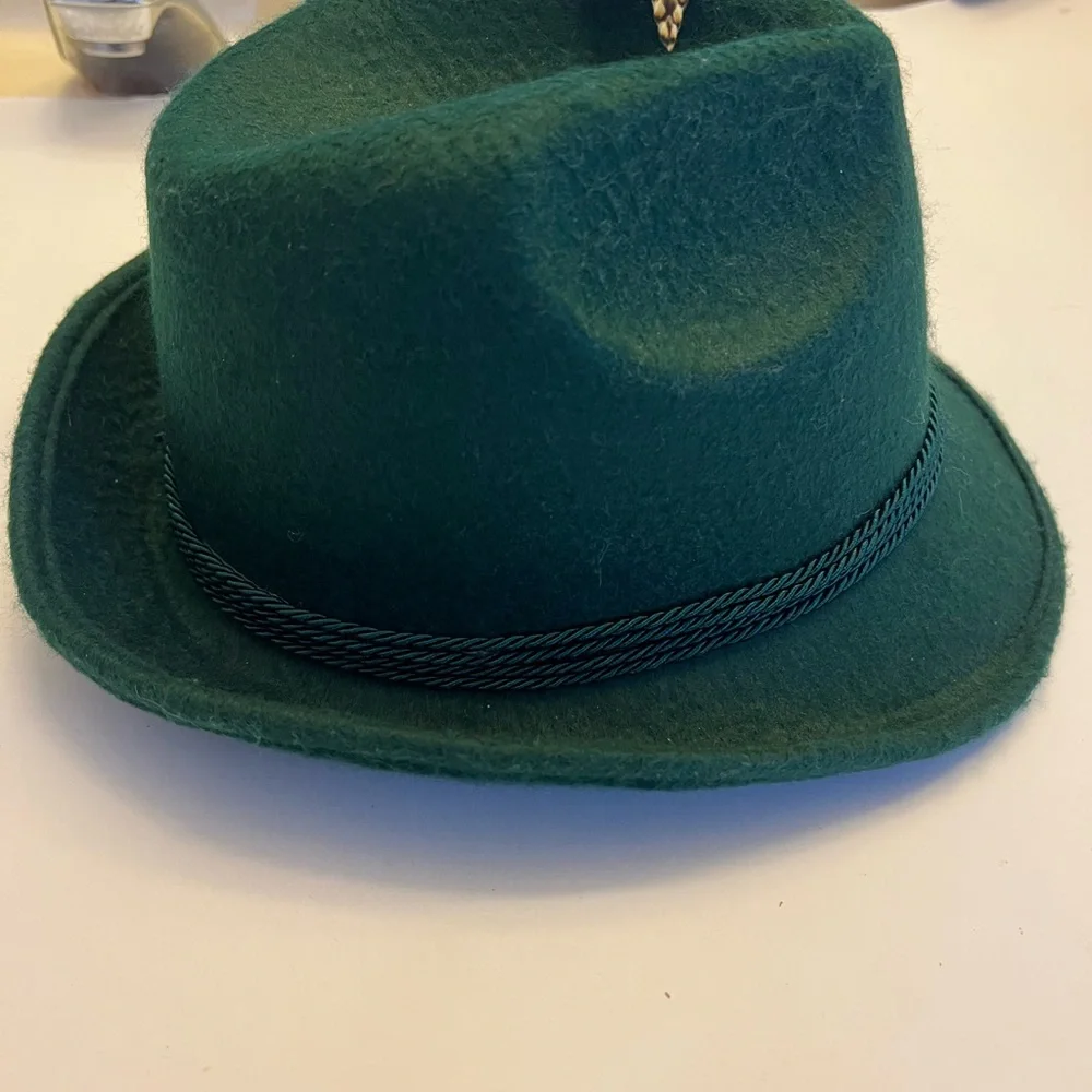 Bavarian Alpen‎ Mens Fedora Hat With Feather Green Wool